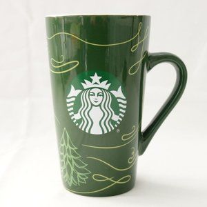 Starbucks 2020‎ Green Holiday Tall Ceramic Coffee Cup Mug with Siren 16 Oz